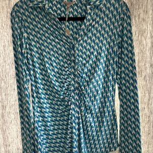 ESQUALO WIMENS BAYSIDE PRINT RUCHED BUTTON DOWN BLOUSE SIZE 6